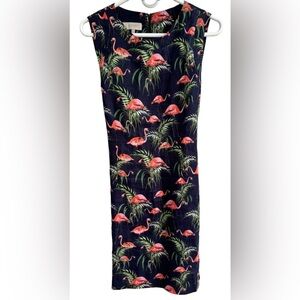 Hobbs London Tropical 100% Linen Dress UK 12/ US 8‎ Flamingos Hawaiian Floral